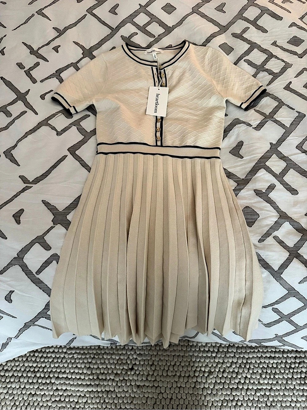 Maje style Pleated Mini Dress in Cream NWT